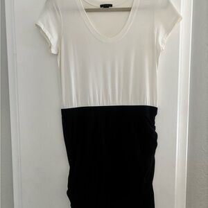 Theory Black and White Ruched Sheath Mini Dress
